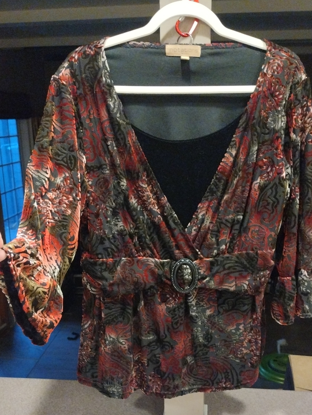 Y2K Vtg Notations Velvet Burnout Top W/ Buckle